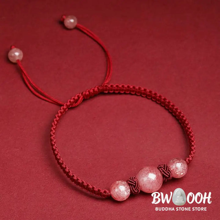 BWOOOH Natural Strawberry Quartz Crystal Love Red String Weave Bracelet Anklet | spiritual healing bracelet