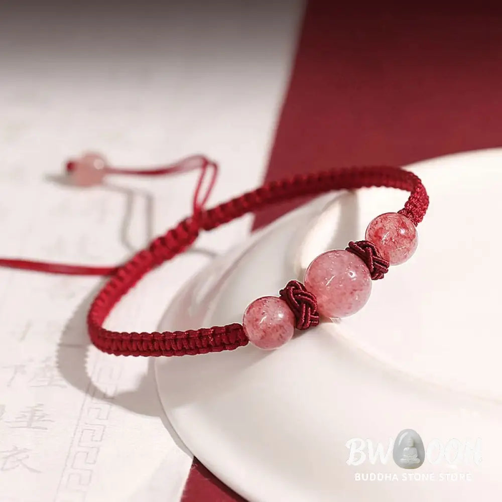 BWOOOH Natural Strawberry Quartz Crystal Love Red String Weave Bracelet Anklet | spiritual healing bracelet