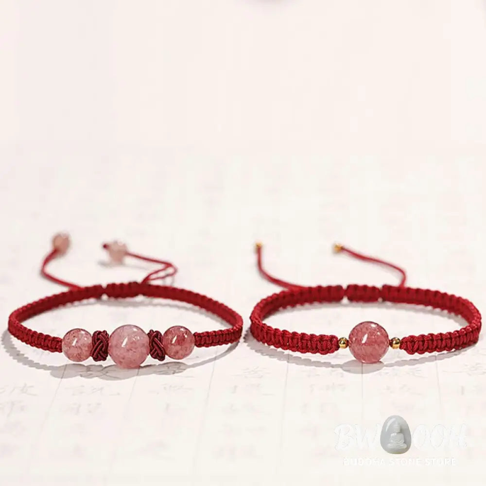 BWOOOH Natural Strawberry Quartz Crystal Love Red String Weave Bracelet Anklet | spiritual healing bracelet