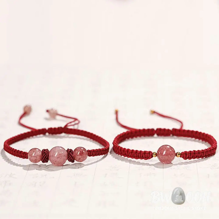 BWOOOH Natural Strawberry Quartz Crystal Love Red String Weave Bracelet Anklet | spiritual healing bracelet