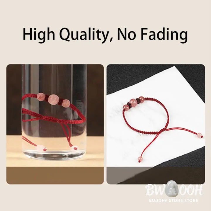 BWOOOH Natural Strawberry Quartz Crystal Love Red String Weave Bracelet Anklet | spiritual healing bracelet