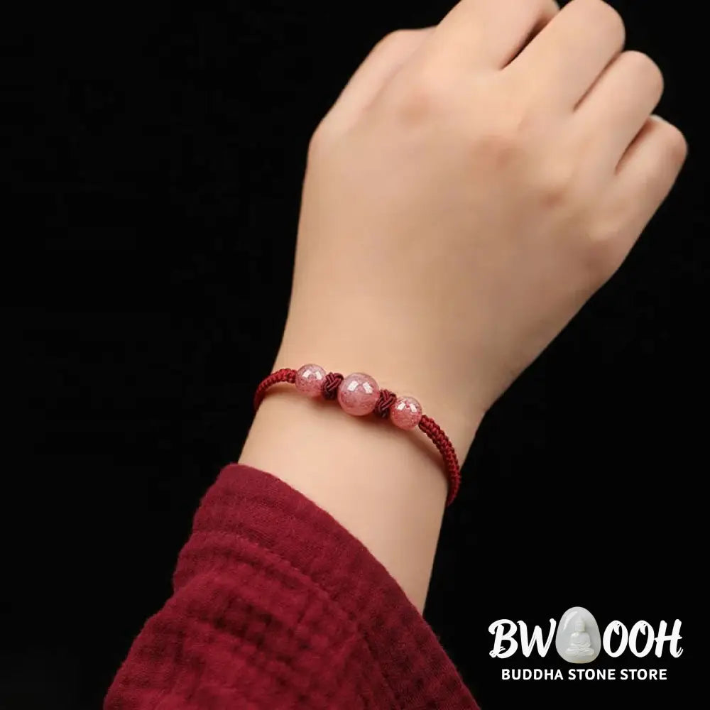 BWOOOH Natural Strawberry Quartz Crystal Love Red String Weave Bracelet Anklet | spiritual healing bracelet