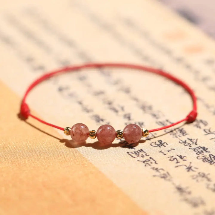 BWOOOH Natural Strawberry Quartz Crystal Love Red String Weave Bracelet Anklet - Red Anklet(Ankle Circumference