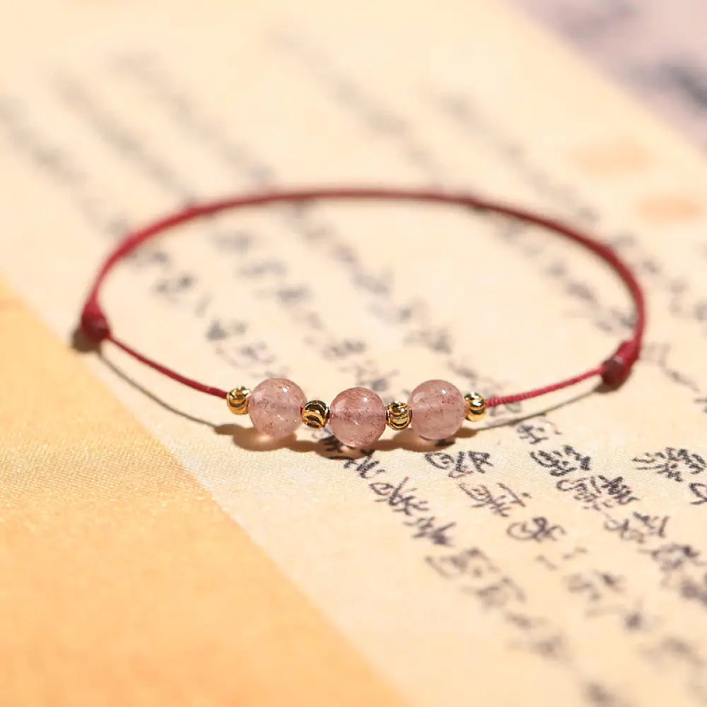 BWOOOH Natural Strawberry Quartz Crystal Love Red String Weave Bracelet Anklet - Dark Red Bracelet(Wrist