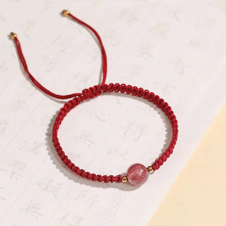 BWOOOH Natural Strawberry Quartz Crystal Love Red String Weave Bracelet Anklet - One Bead Red Bracelet(Wrist