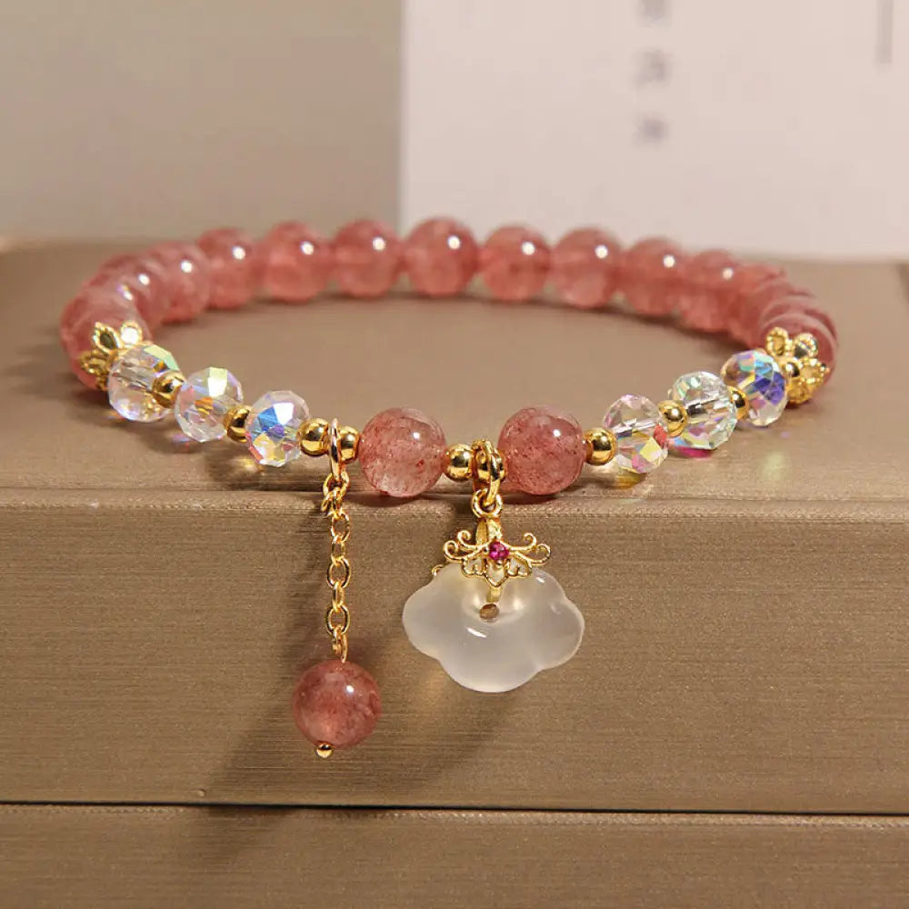 BWOOOH Natural Strawberry Quartz Crystal White Agate Auspicious Cloud Healing Bracelet - BWOOOH - Strawberry