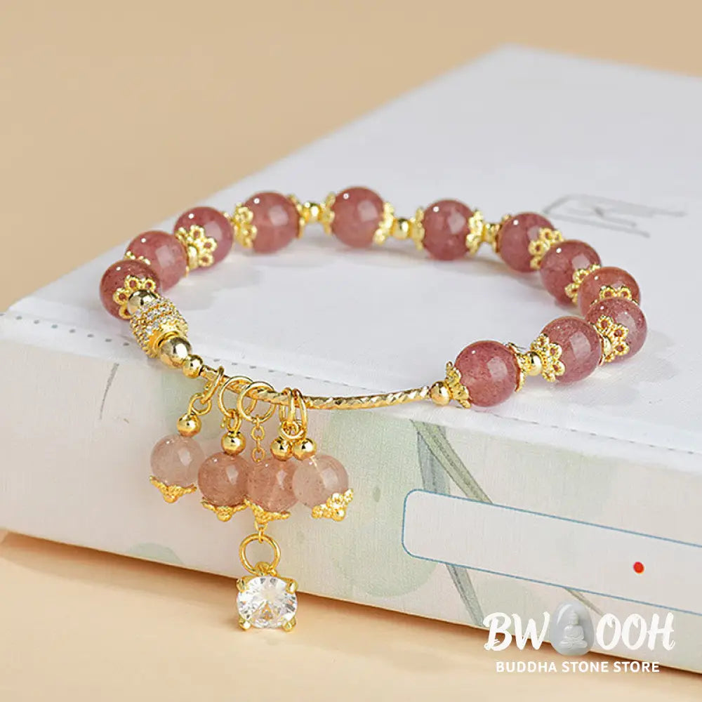 Buddha Stones Natural Strawberry Quartz Crystal Zircon Healing Positive Bracelet - BWOOOH - Strawberry