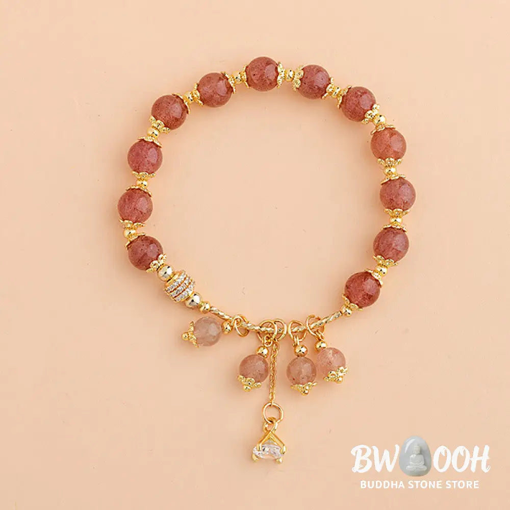Buddha Stones Natural Strawberry Quartz Crystal Zircon Healing Positive Bracelet - BWOOOH - Strawberry