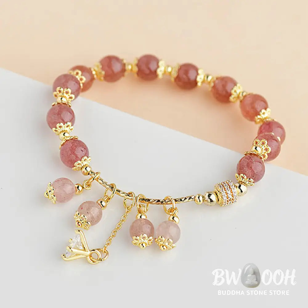 Buddha Stones Natural Strawberry Quartz Crystal Zircon Healing Positive Bracelet - BWOOOH - Strawberry