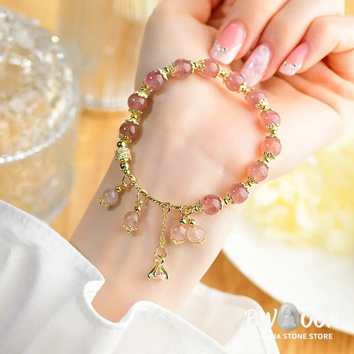 Buddha Stones Natural Strawberry Quartz Crystal Zircon Healing Positive Bracelet - BWOOOH - Strawberry