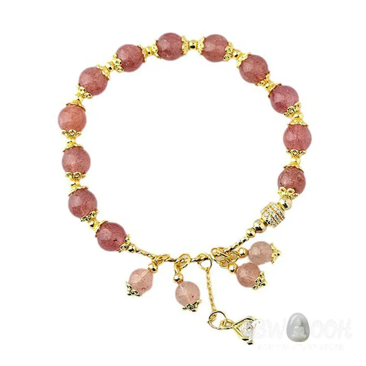 Buddha Stones Natural Strawberry Quartz Crystal Zircon Healing Positive Bracelet - BWOOOH - Strawberry