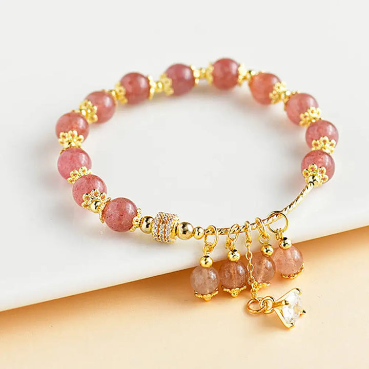 BWOOOH Natural Strawberry Quartz Crystal Zircon Healing Positive Bracelet - BWOOOH - Strawberry