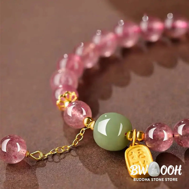 Buddha Stones Natural Strawberry Quartz Fu Character Jade Positive Healing Bracelet - BWOOOH - Strawberry Crystal