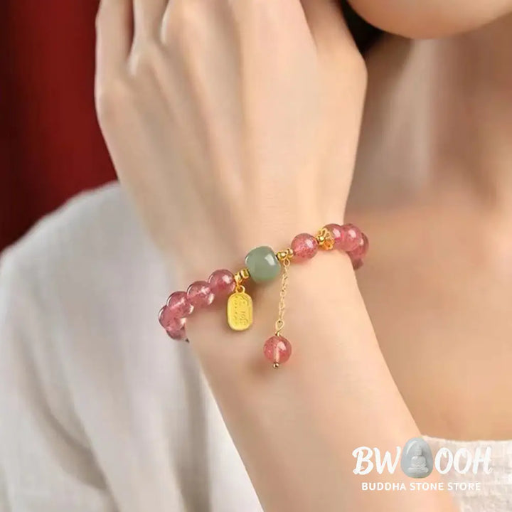 Buddha Stones Natural Strawberry Quartz Fu Character Jade Positive Healing Bracelet - BWOOOH - Strawberry Crystal