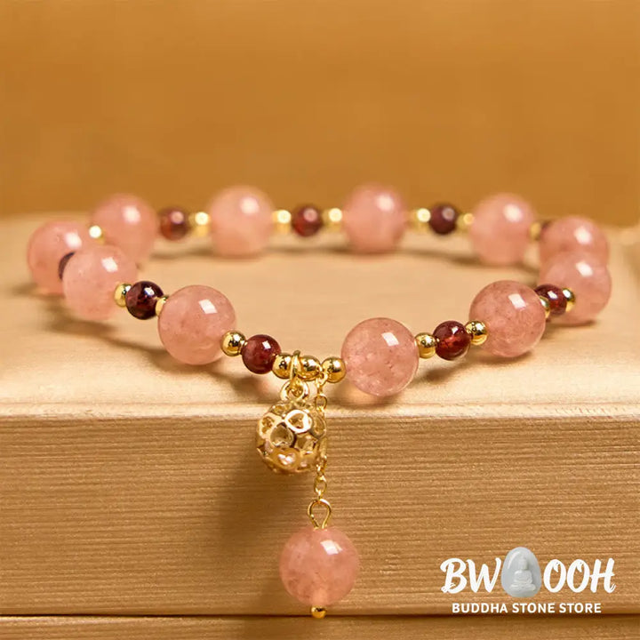 Buddha Stones Natural Strawberry Quartz Garnet Healing Bracelet - BWOOOH - Strawberry Quartz(Wrist Circumference