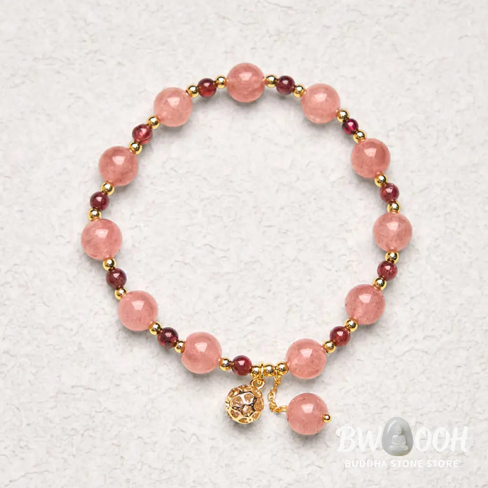 Buddha Stones Natural Strawberry Quartz Garnet Healing Bracelet - BWOOOH - Strawberry Quartz(Wrist Circumference