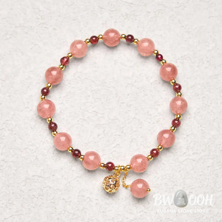 Buddha Stones Natural Strawberry Quartz Garnet Healing Bracelet - BWOOOH - Strawberry Quartz(Wrist Circumference