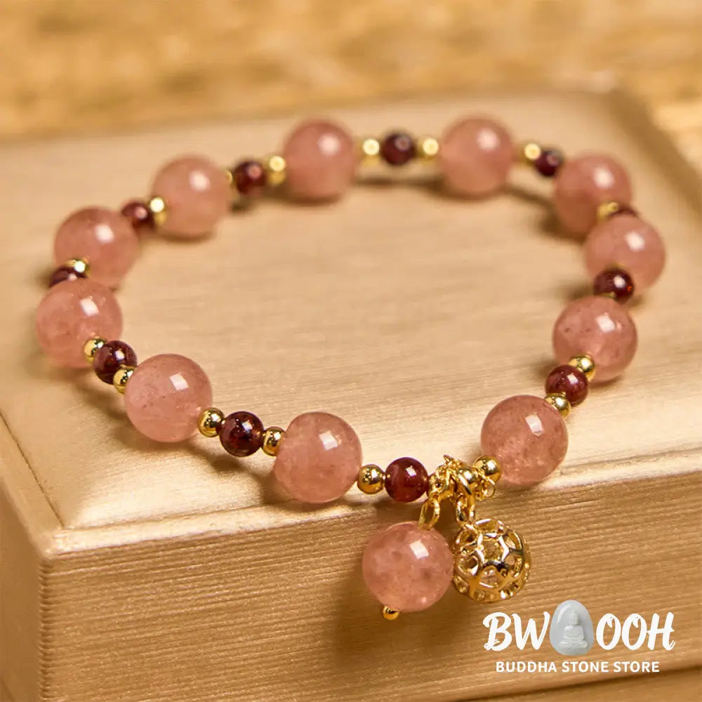 Buddha Stones Natural Strawberry Quartz Garnet Healing Bracelet - BWOOOH - Strawberry Quartz(Wrist Circumference