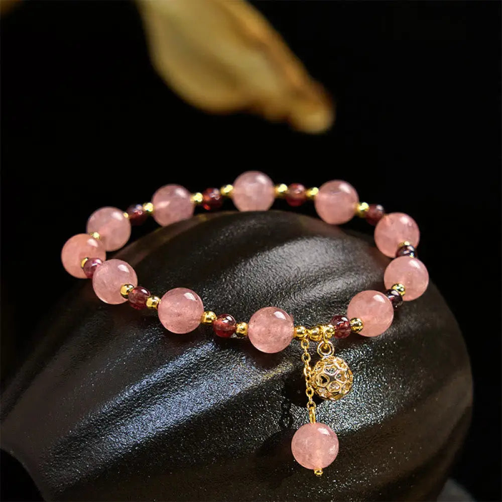 BWOOOH Natural Strawberry Quartz Garnet Healing Bracelet — Strawberry Quartz crystal healing bracelet for spiritual healin...