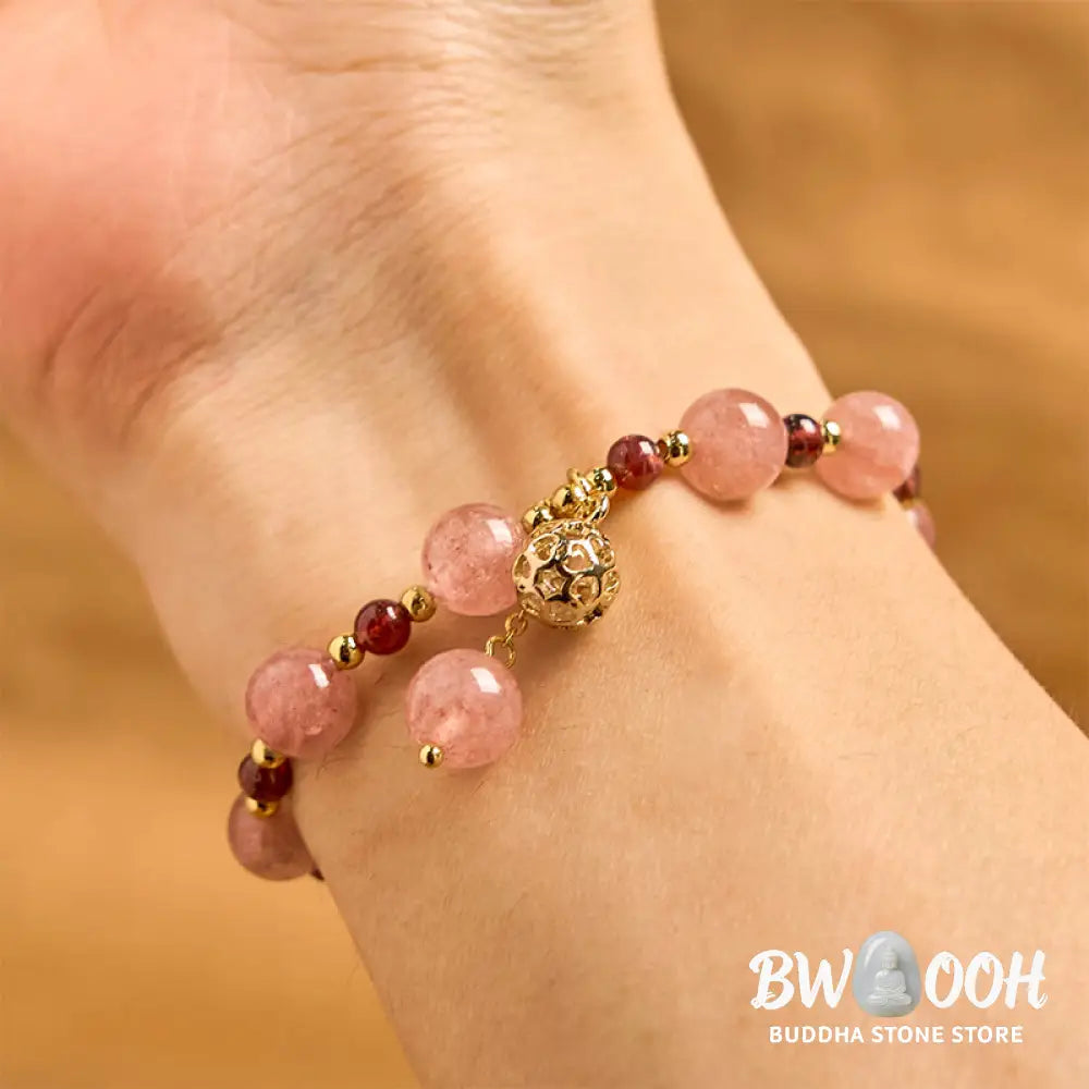 Buddha Stones Natural Strawberry Quartz Garnet Healing Bracelet - BWOOOH - Strawberry Quartz(Wrist Circumference