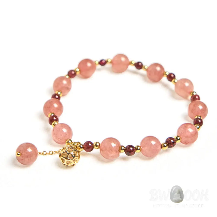 Buddha Stones Natural Strawberry Quartz Garnet Healing Bracelet - BWOOOH - Strawberry Quartz(Wrist Circumference