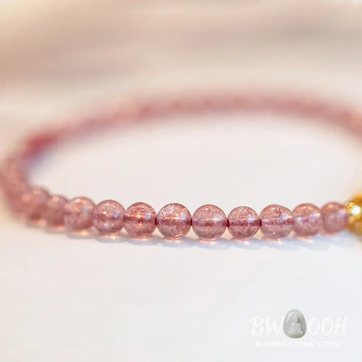 Buddha Stones Natural Strawberry Quartz Garnet Jade Lucky Fortune Fu Character Healing Charm Bracelet - BWOOOH
