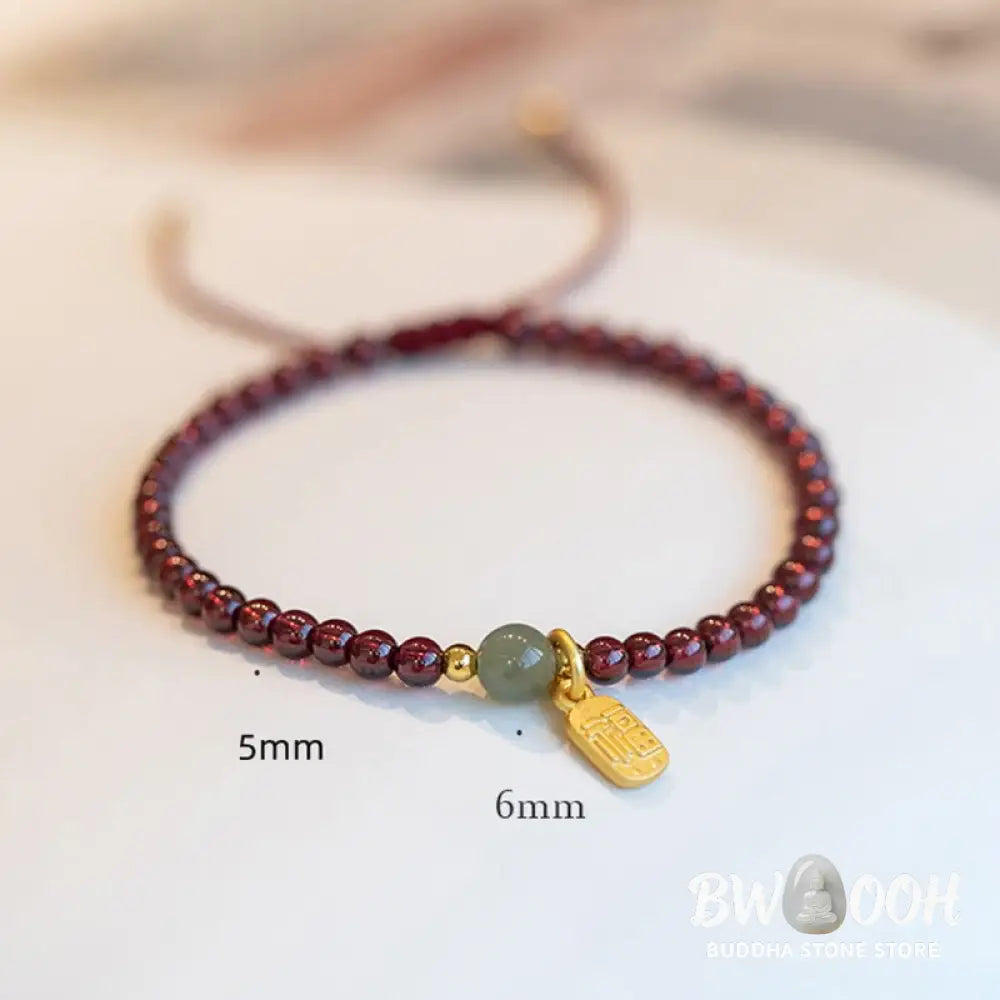 Buddha Stones Natural Strawberry Quartz Garnet Jade Lucky Fortune Fu Character Healing Charm Bracelet - BWOOOH