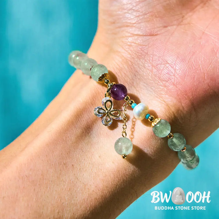 Buddha Stones Natural Strawberry Quartz Green Strawberry Quartz Butterfly Charm Love Bracelet - BWOOOH - Bracelet