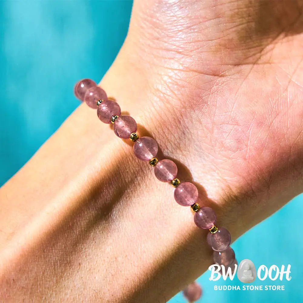 Buddha Stones Natural Strawberry Quartz Green Strawberry Quartz Butterfly Charm Love Bracelet - BWOOOH - Bracelet