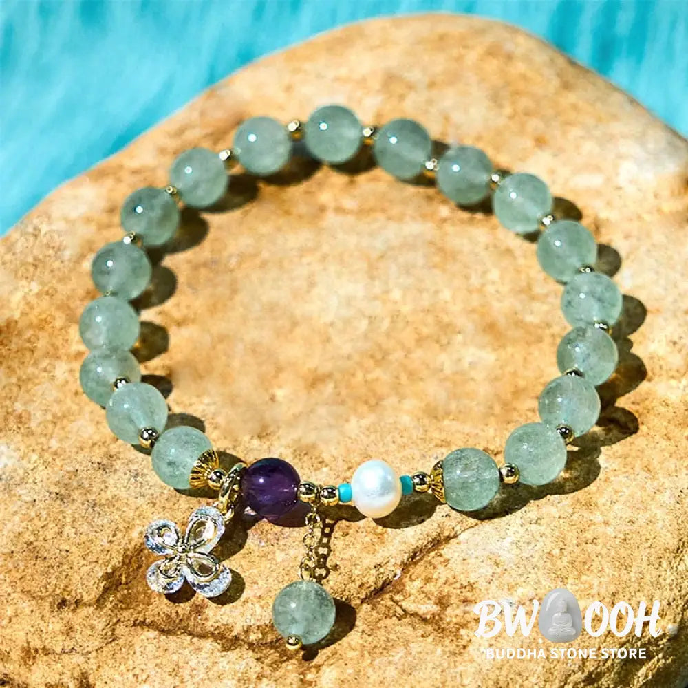 Buddha Stones Natural Strawberry Quartz Green Strawberry Quartz Butterfly Charm Love Bracelet - BWOOOH - Bracelet