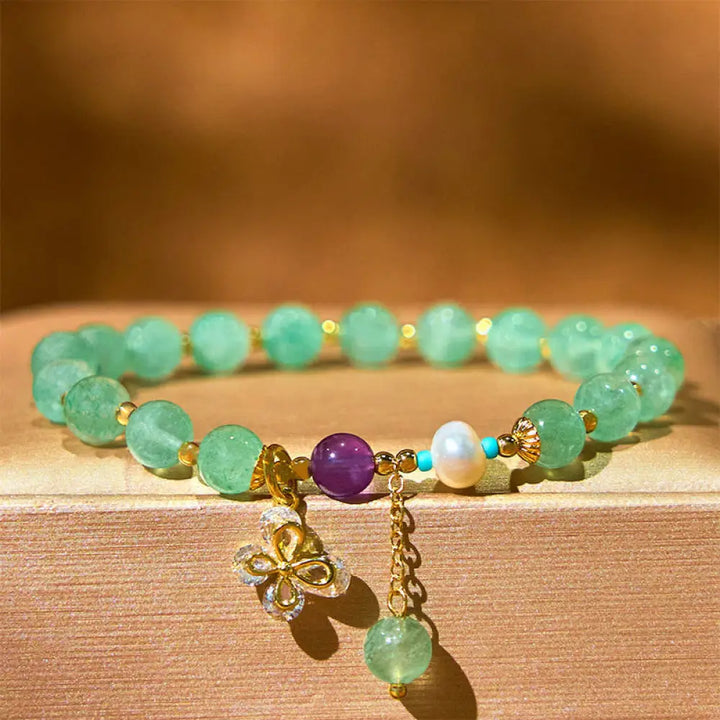 Buddha Stones Natural Strawberry Quartz Green Strawberry Quartz Butterfly Charm Love Bracelet - BWOOOH - Green