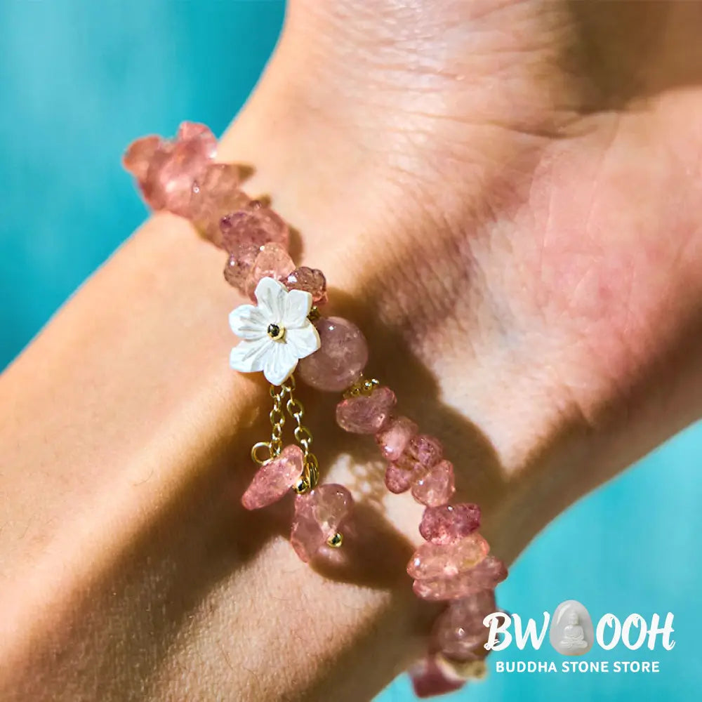 Buddha Stones Natural Strawberry Quartz Green Strawberry Quartz Super Seven Crystal Flower Healing Bracelet - BWOOOH