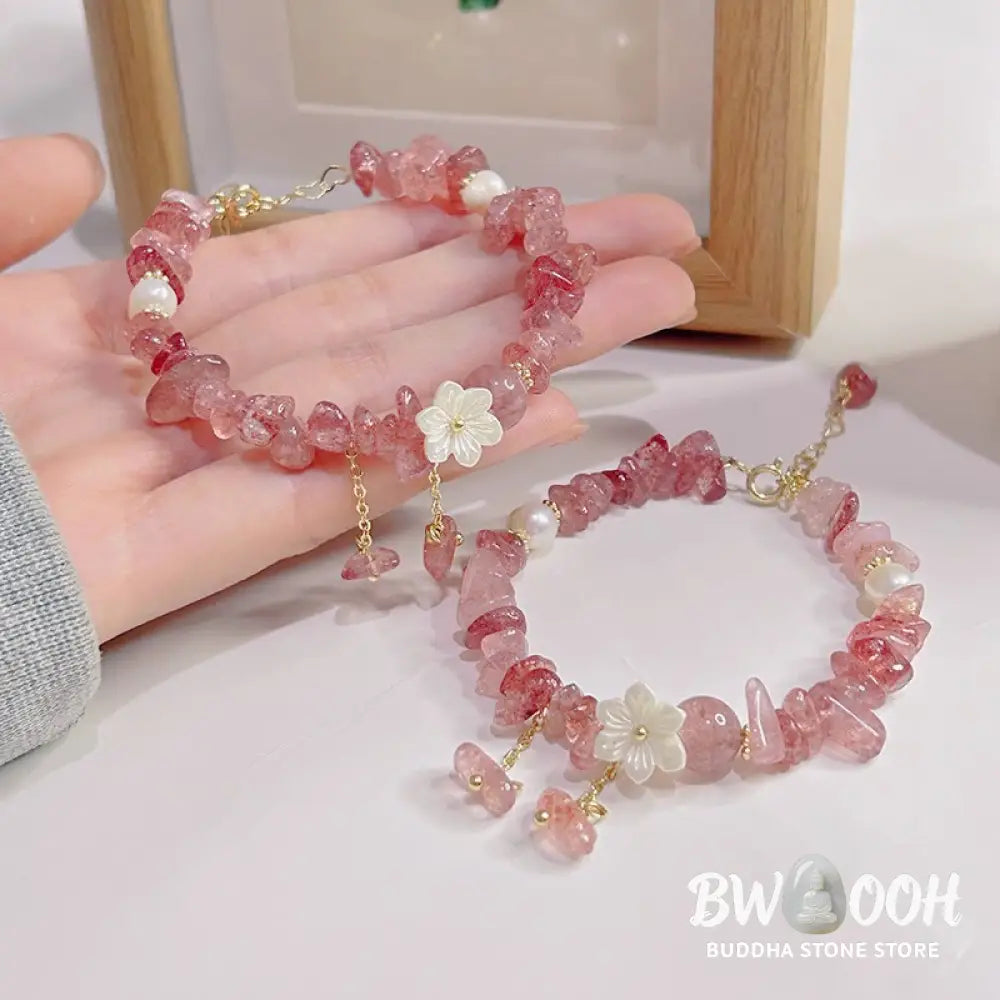 Buddha Stones Natural Strawberry Quartz Green Strawberry Quartz Super Seven Crystal Flower Healing Bracelet - BWOOOH