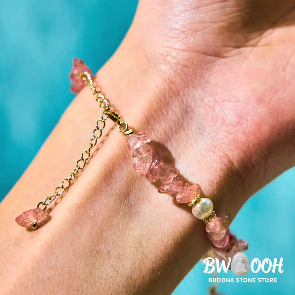 Buddha Stones Natural Strawberry Quartz Green Strawberry Quartz Super Seven Crystal Flower Healing Bracelet - BWOOOH