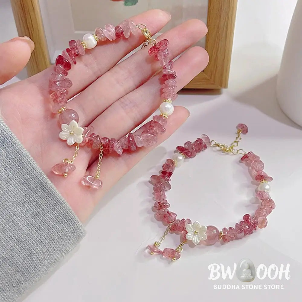 Buddha Stones Natural Strawberry Quartz Green Strawberry Quartz Super Seven Crystal Flower Healing Bracelet - BWOOOH