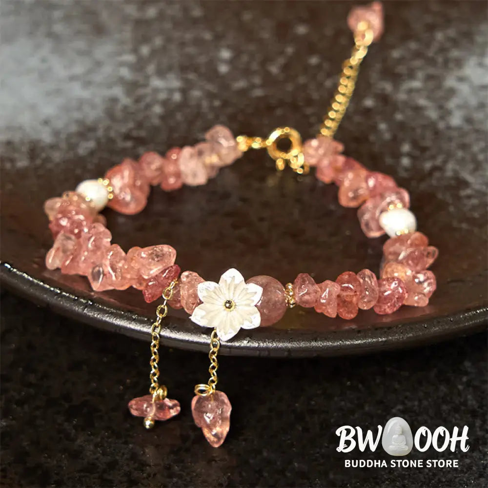 Buddha Stones Natural Strawberry Quartz Green Strawberry Quartz Super Seven Crystal Flower Healing Bracelet - BWOOOH