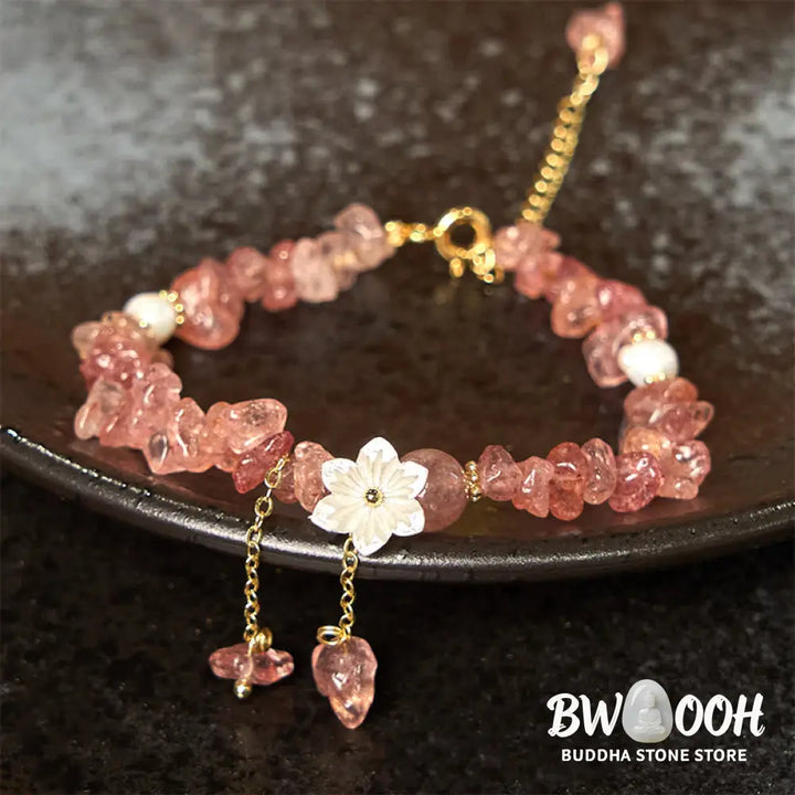 Buddha Stones Natural Strawberry Quartz Green Strawberry Quartz Super Seven Crystal Flower Healing Bracelet - BWOOOH