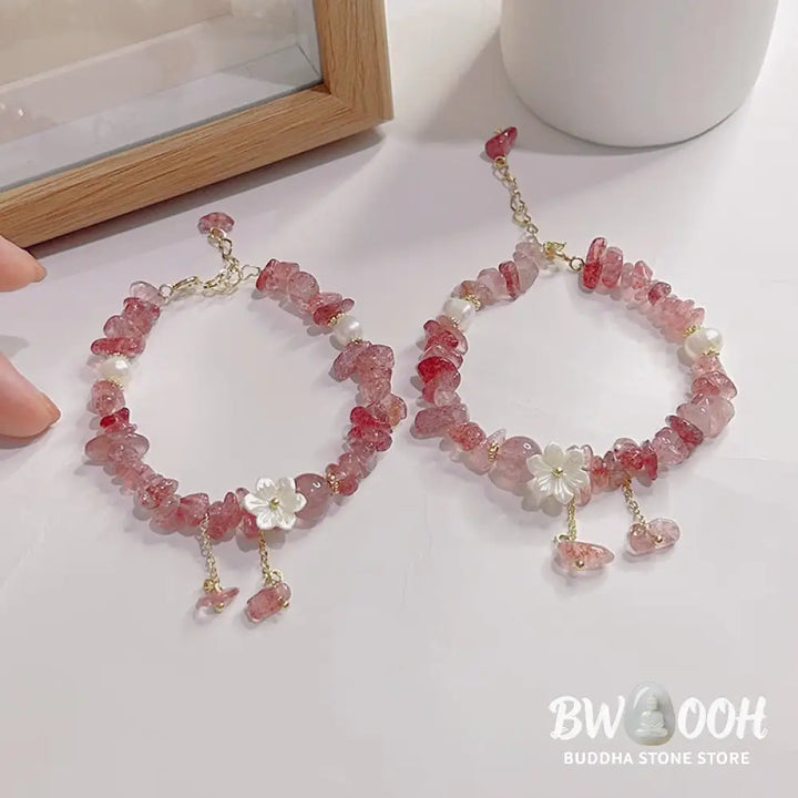 Buddha Stones Natural Strawberry Quartz Green Strawberry Quartz Super Seven Crystal Flower Healing Bracelet - BWOOOH