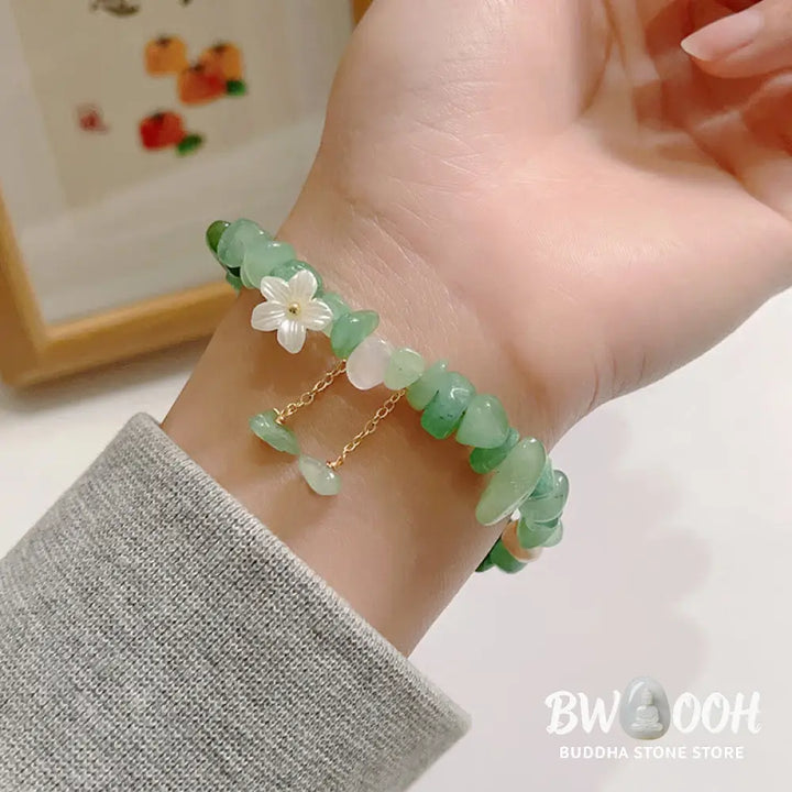 Buddha Stones Natural Strawberry Quartz Green Strawberry Quartz Super Seven Crystal Flower Healing Bracelet - BWOOOH