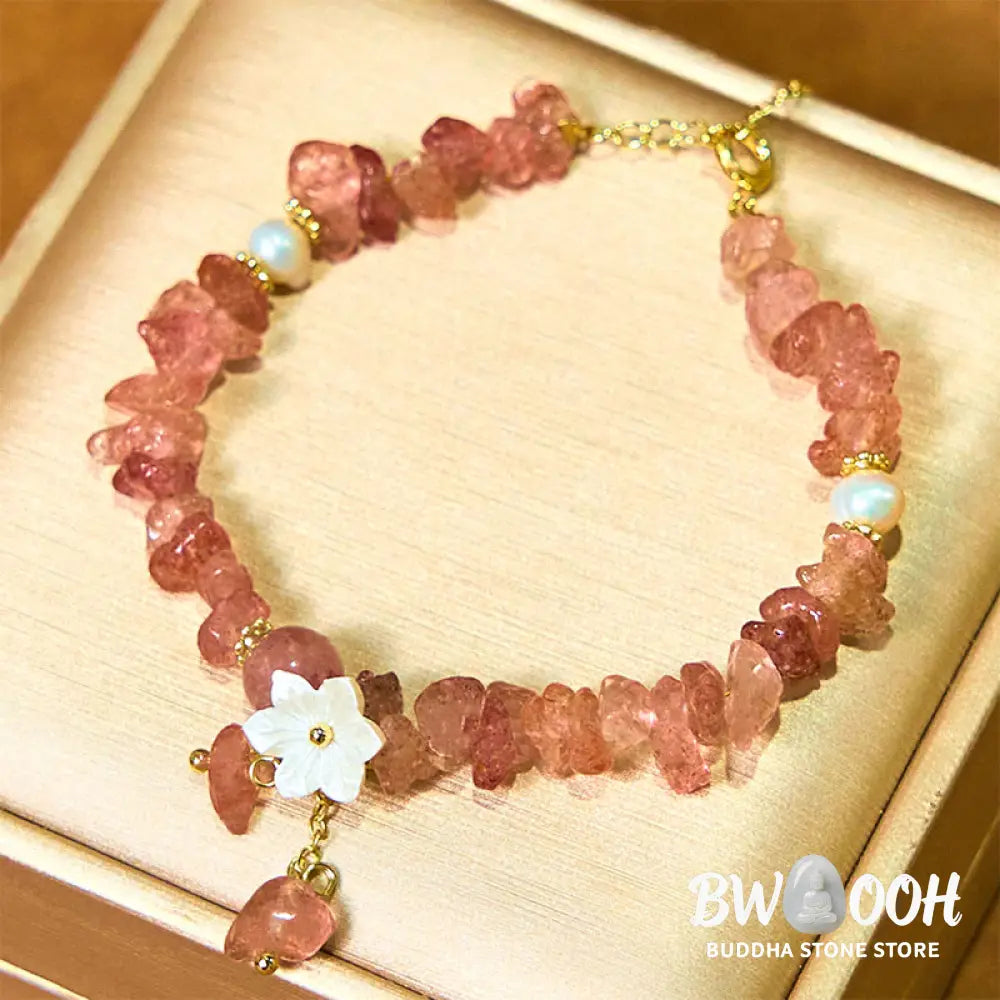 Buddha Stones Natural Strawberry Quartz Green Strawberry Quartz Super Seven Crystal Flower Healing Bracelet - BWOOOH