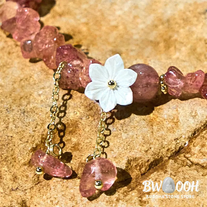 Buddha Stones Natural Strawberry Quartz Green Strawberry Quartz Super Seven Crystal Flower Healing Bracelet - BWOOOH