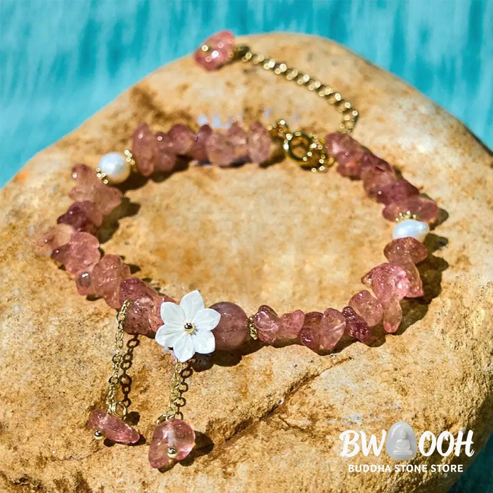 Buddha Stones Natural Strawberry Quartz Green Strawberry Quartz Super Seven Crystal Flower Healing Bracelet - BWOOOH