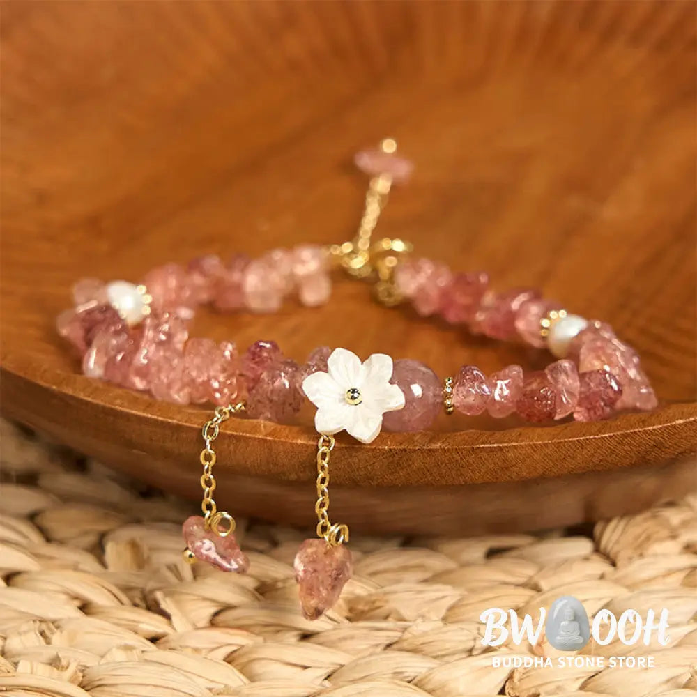 Buddha Stones Natural Strawberry Quartz Green Strawberry Quartz Super Seven Crystal Flower Healing Bracelet - BWOOOH