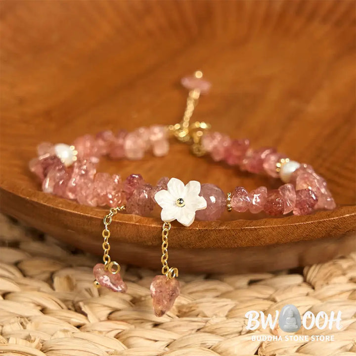 Buddha Stones Natural Strawberry Quartz Green Strawberry Quartz Super Seven Crystal Flower Healing Bracelet - BWOOOH