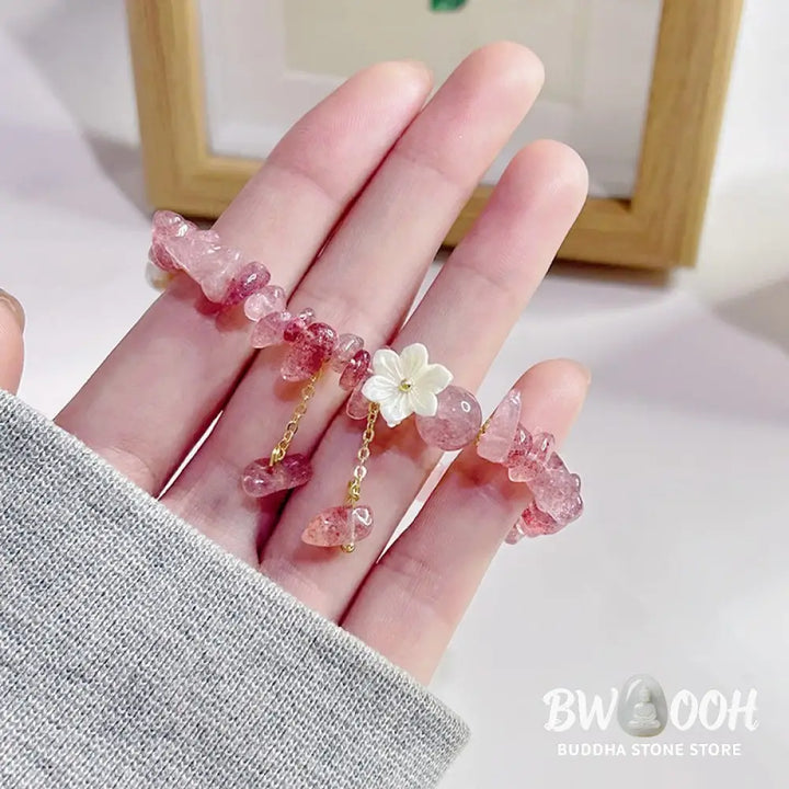 Buddha Stones Natural Strawberry Quartz Green Strawberry Quartz Super Seven Crystal Flower Healing Bracelet - BWOOOH