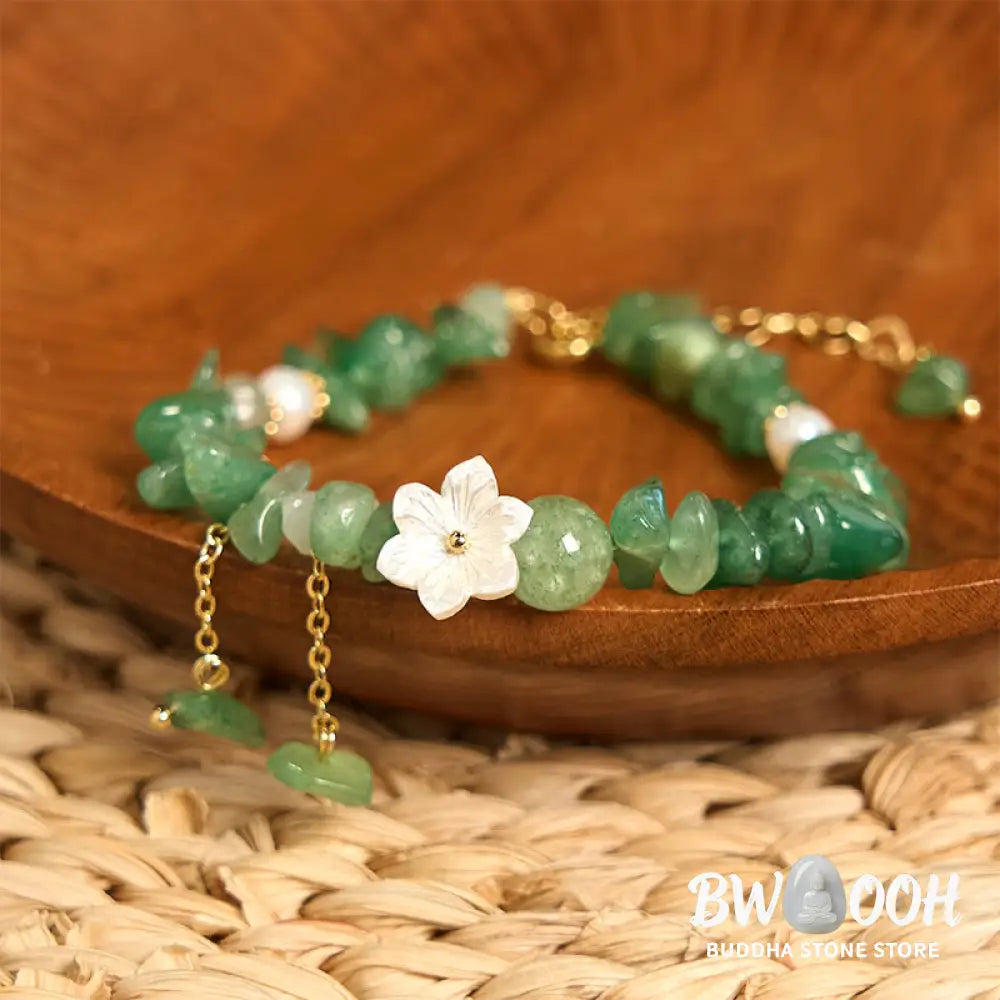 Buddha Stones Natural Strawberry Quartz Green Strawberry Quartz Super Seven Crystal Flower Healing Bracelet - BWOOOH