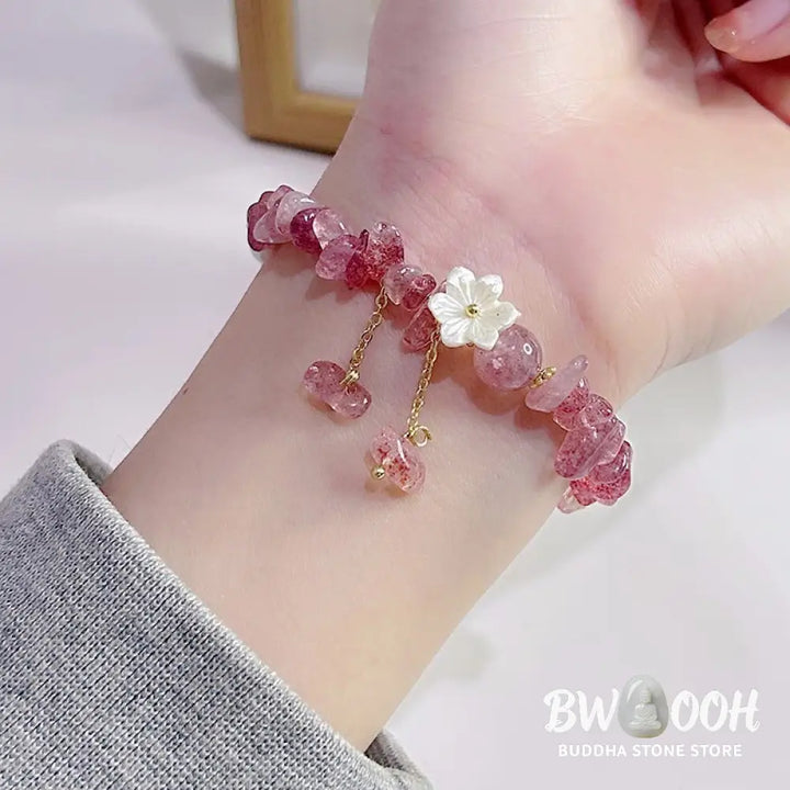 Buddha Stones Natural Strawberry Quartz Green Strawberry Quartz Super Seven Crystal Flower Healing Bracelet - BWOOOH