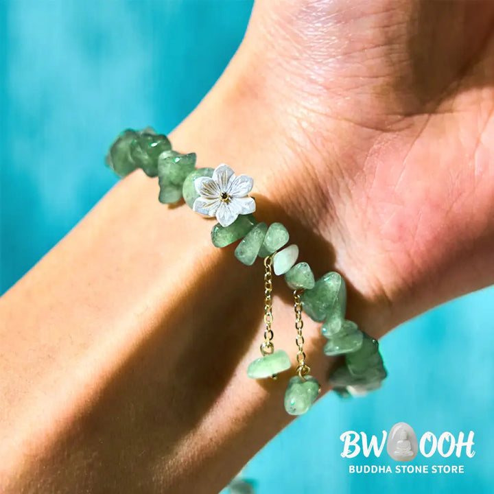 Buddha Stones Natural Strawberry Quartz Green Strawberry Quartz Super Seven Crystal Flower Healing Bracelet - BWOOOH