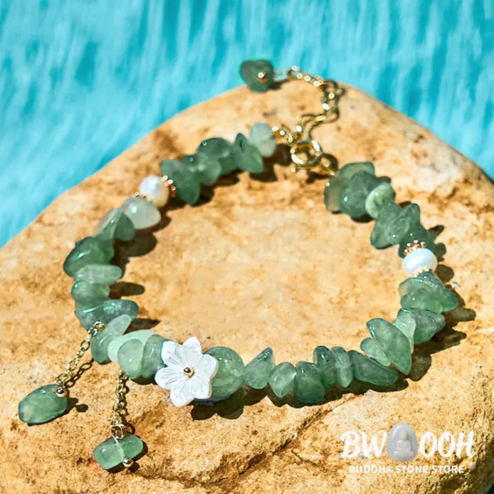 Buddha Stones Natural Strawberry Quartz Green Strawberry Quartz Super Seven Crystal Flower Healing Bracelet - BWOOOH