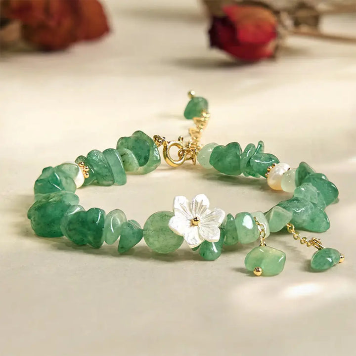 BWOOOH Natural Strawberry Quartz Green Strawberry Quartz Super Seven Crystal Flower Healing Bracelet — Strawberry Quartz c...